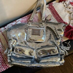 Authentic Coach Poppy Sequin Bag - Silver - never used, excellent condition.